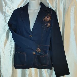 Sample House dark blue stretch denim Coral embroidered Blazer L